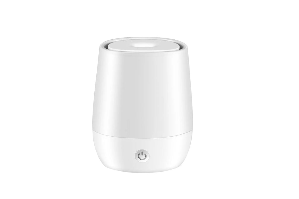 White USB aroma diffuser with simulated flame effect showing compact dimensions
