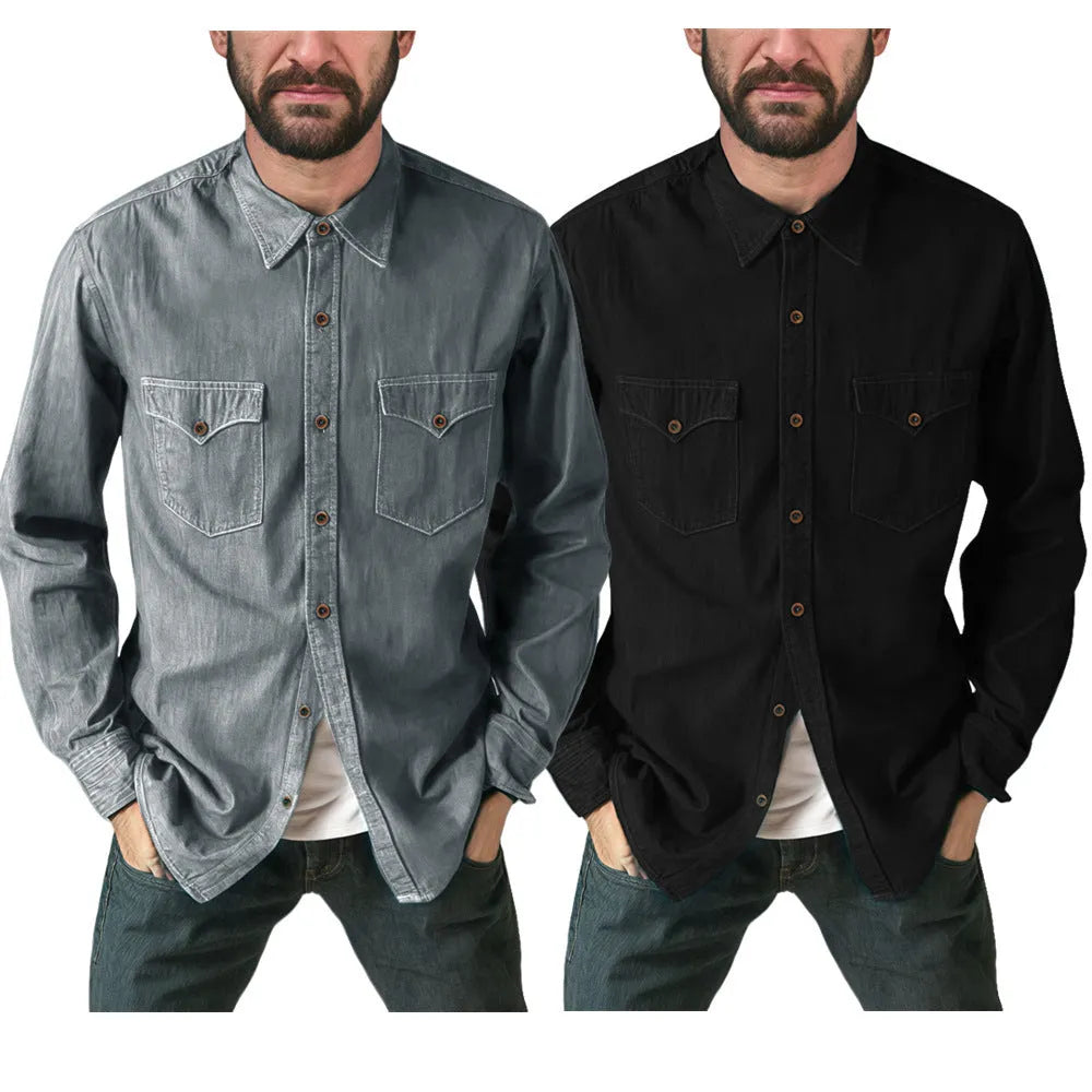 A long-line denim cardigan coat in a regular fit, shown in one of four available colours.