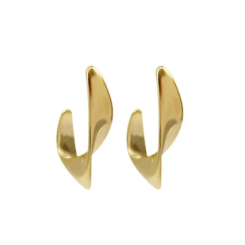 Twisted geometric metal earrings in gold and silver electroplated finishes