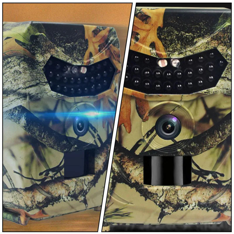 Yellow-brown plastic 16MP hunting game camera with infrared LEDs for night vision