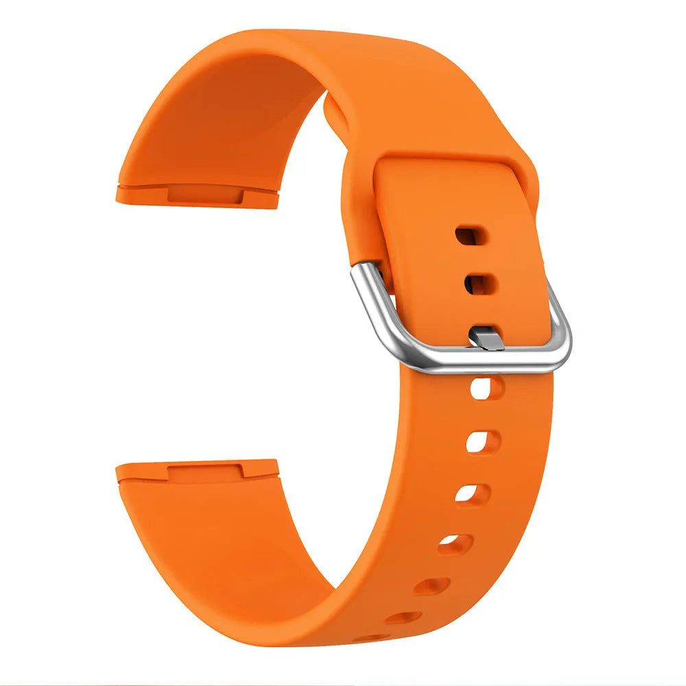 Solid colour silicone replacement strap with silver buckle for Fitbit Versa 3 and Sense 2 smartwatches