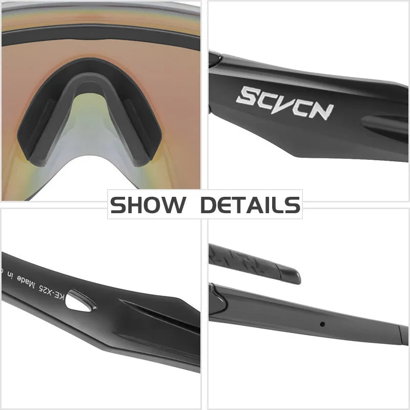 Frameless windproof sports goggles with a colourful single lens for athletic use.