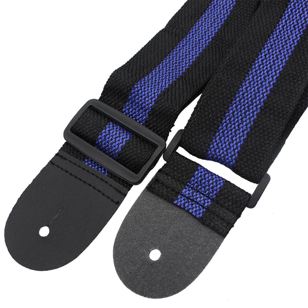 Woven crossbody instrument strap for guitars and ukuleles shown in multiple colour options.