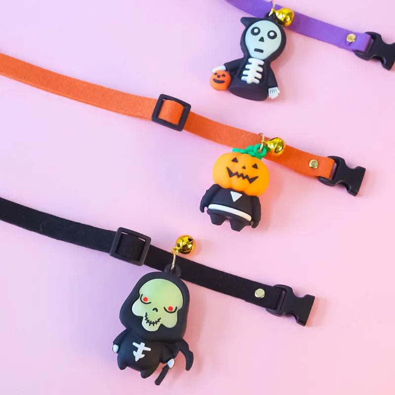Halloween dog collar decoration with luminous cartoon patterns in Pumpkin Man, brat and skull designs
