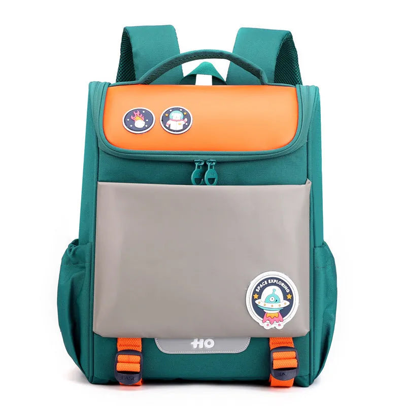 Light solid colour Oxford cloth primary school children's backpack with double shoulder straps, blue option