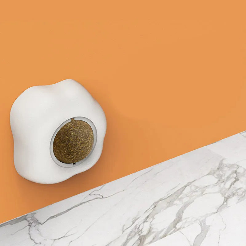 Interactive catnip ball toy in egg shapes for wall attachment and teeth cleaning