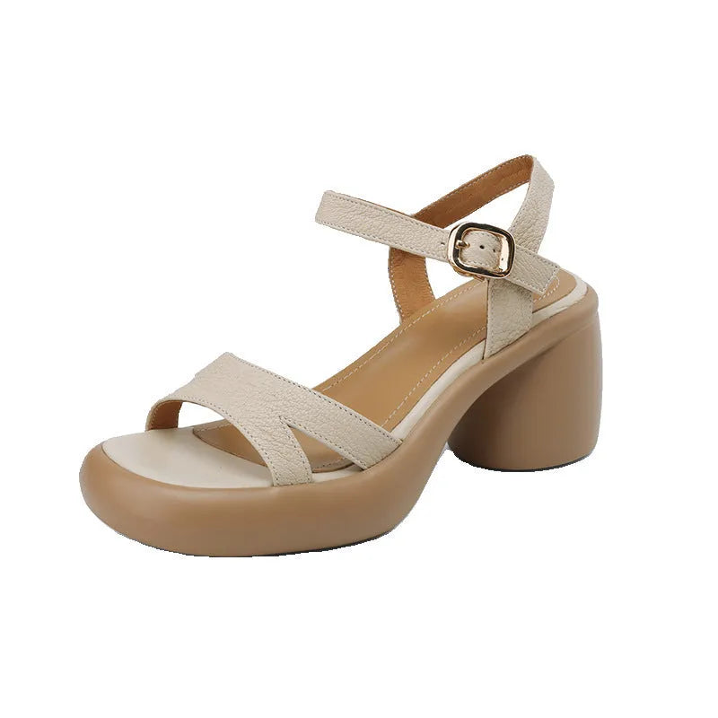 Women's open toe platform sandals in apricot colour with microfiber upper and rubber sole