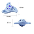 Blue bite-resistant boomerang chew toy for medium and large breed dogs on a plain background