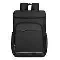 Large black outdoor thermal picnic backpack with curved shoulder straps on a gray background.