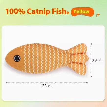 Large yellow catnip fish toy measuring 39cm long for feline play and teeth grinding