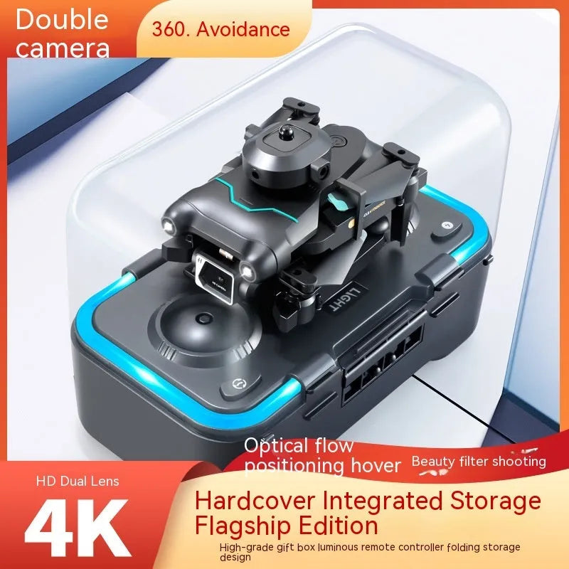 Black S96 obstacle avoidance drone with four-axis design and camera, measuring under 30cm for aerial photography