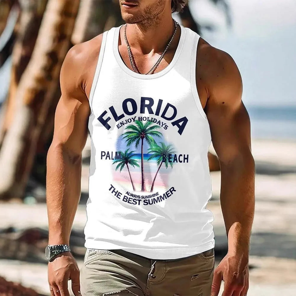 3D printed men's sleeveless Hawaiian style vest in solid colour with tank top design