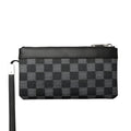 Black plaid men's leather clutch wallet made from genuine cowhide, showing front view.