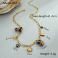 Stainless steel necklace with gold electroplated pendant showing leopard and heart flower designs