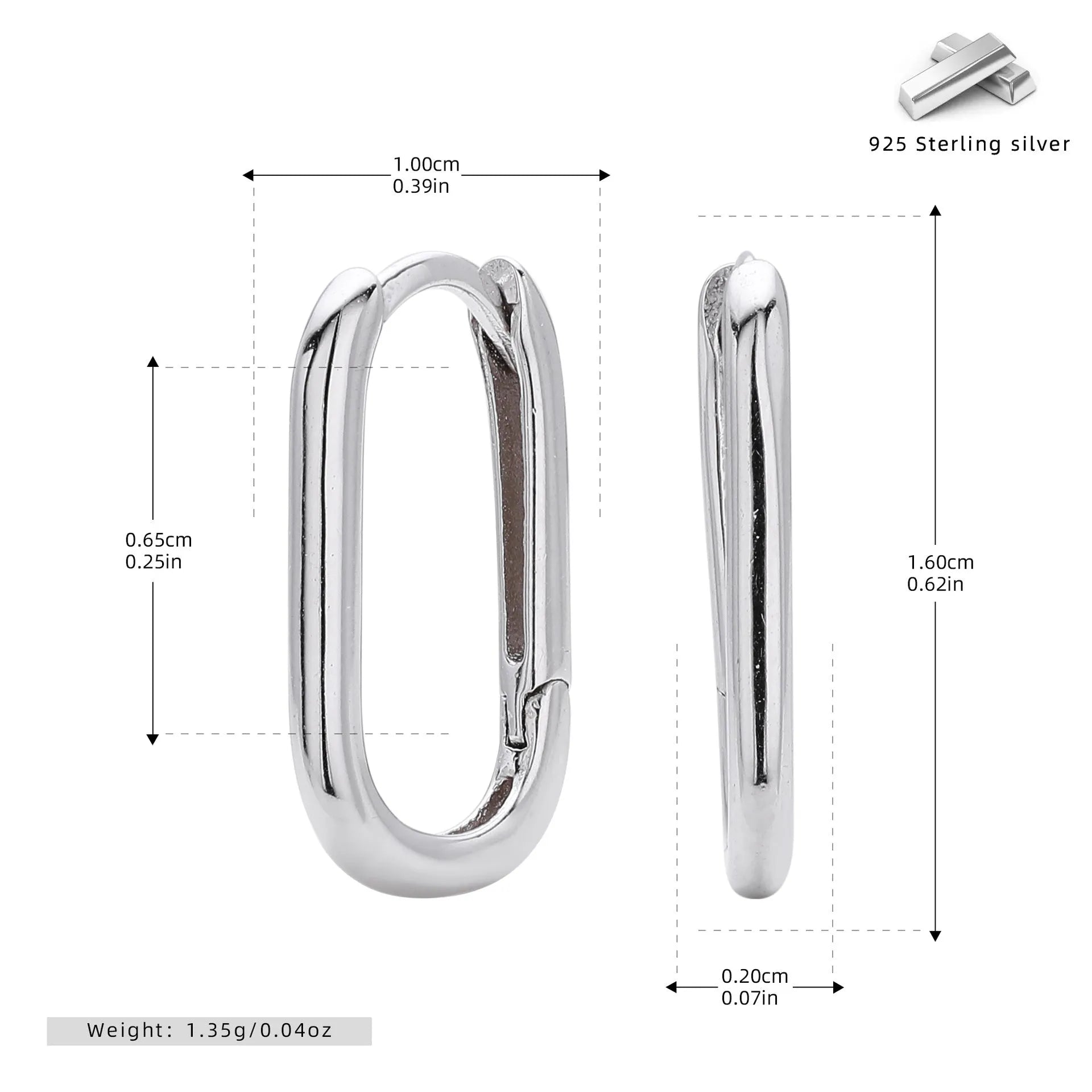 925 silver geometric earrings with gold plating oval quadrilateral shape on white background