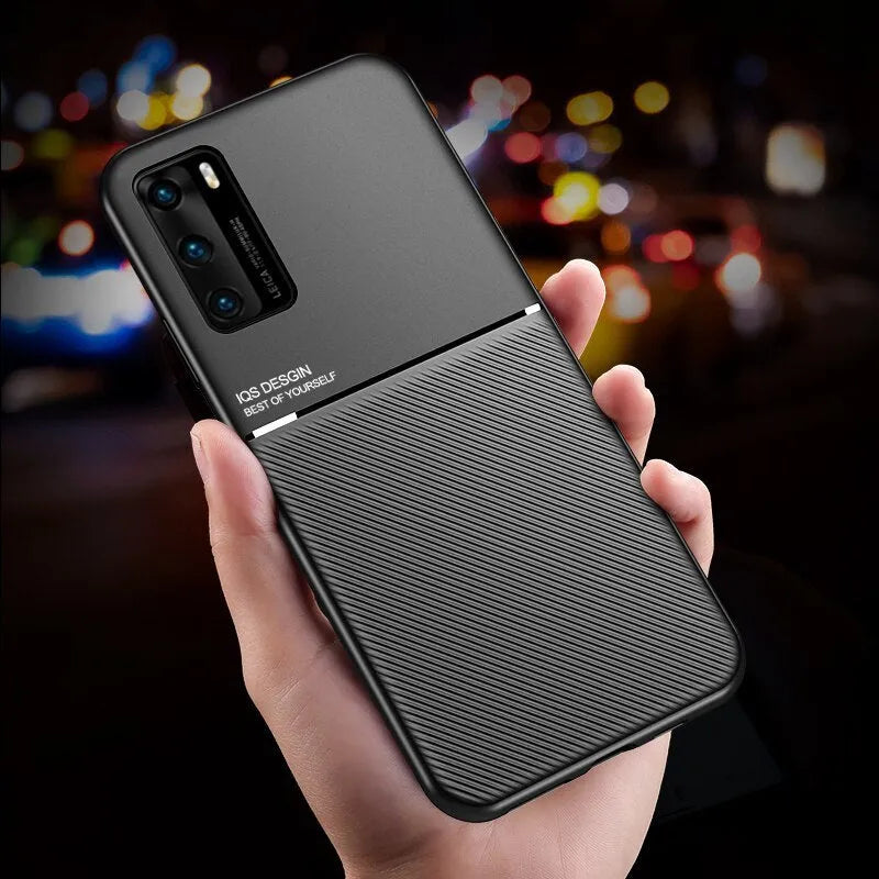 Huawei magnetic friction anti-fall back cover in black with PU leather finish and TPU inner shell for P30 Pro.