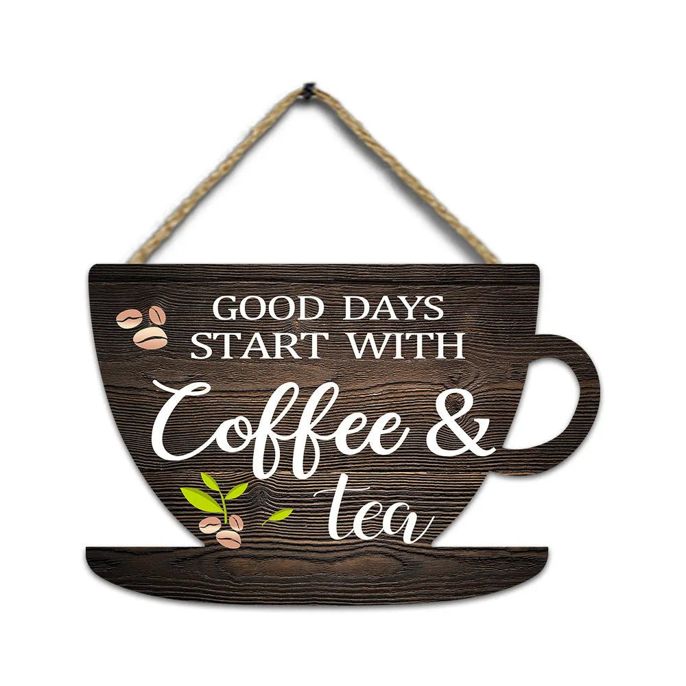 American country retro coffee cup wooden wall hanging with UV print, 30x20cm, for kitchen or restaurant decor