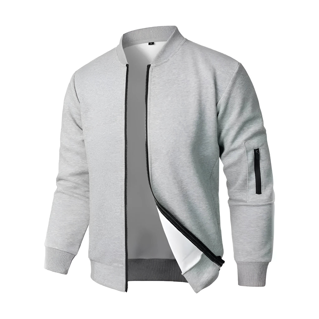 Men's loose fit knitted cotton jacket in light business style on a hanger