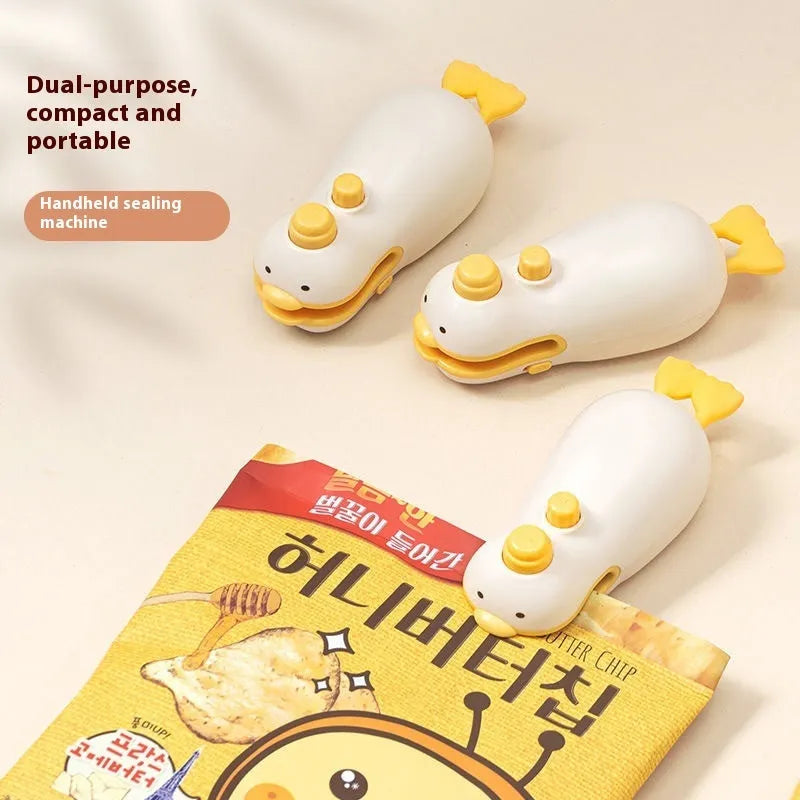 Small yellow duck rechargeable plastic sealing machine with animal jacquard pattern and USB charging cable