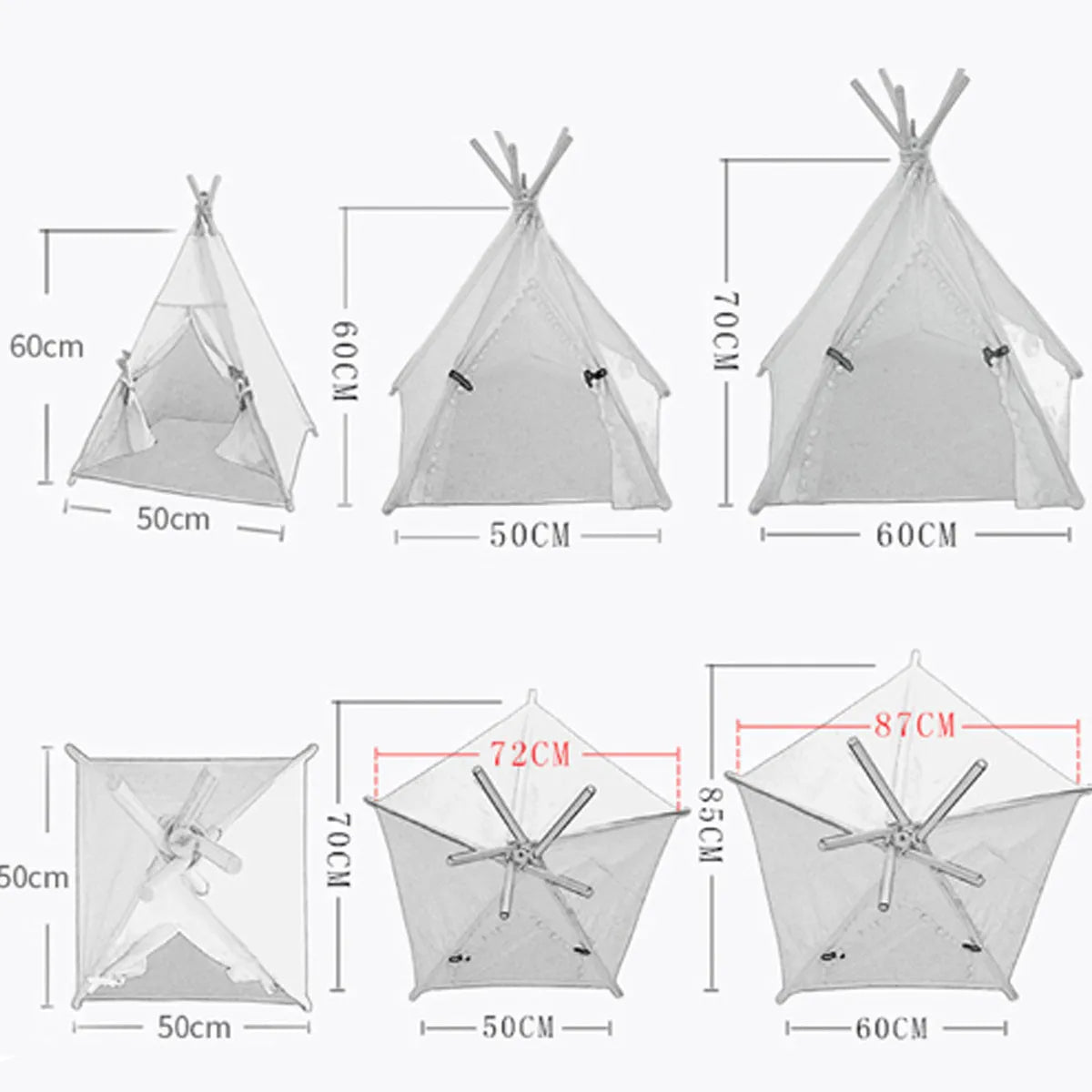 Small striped pet teepee tent with cushion inside for a dog or cat.