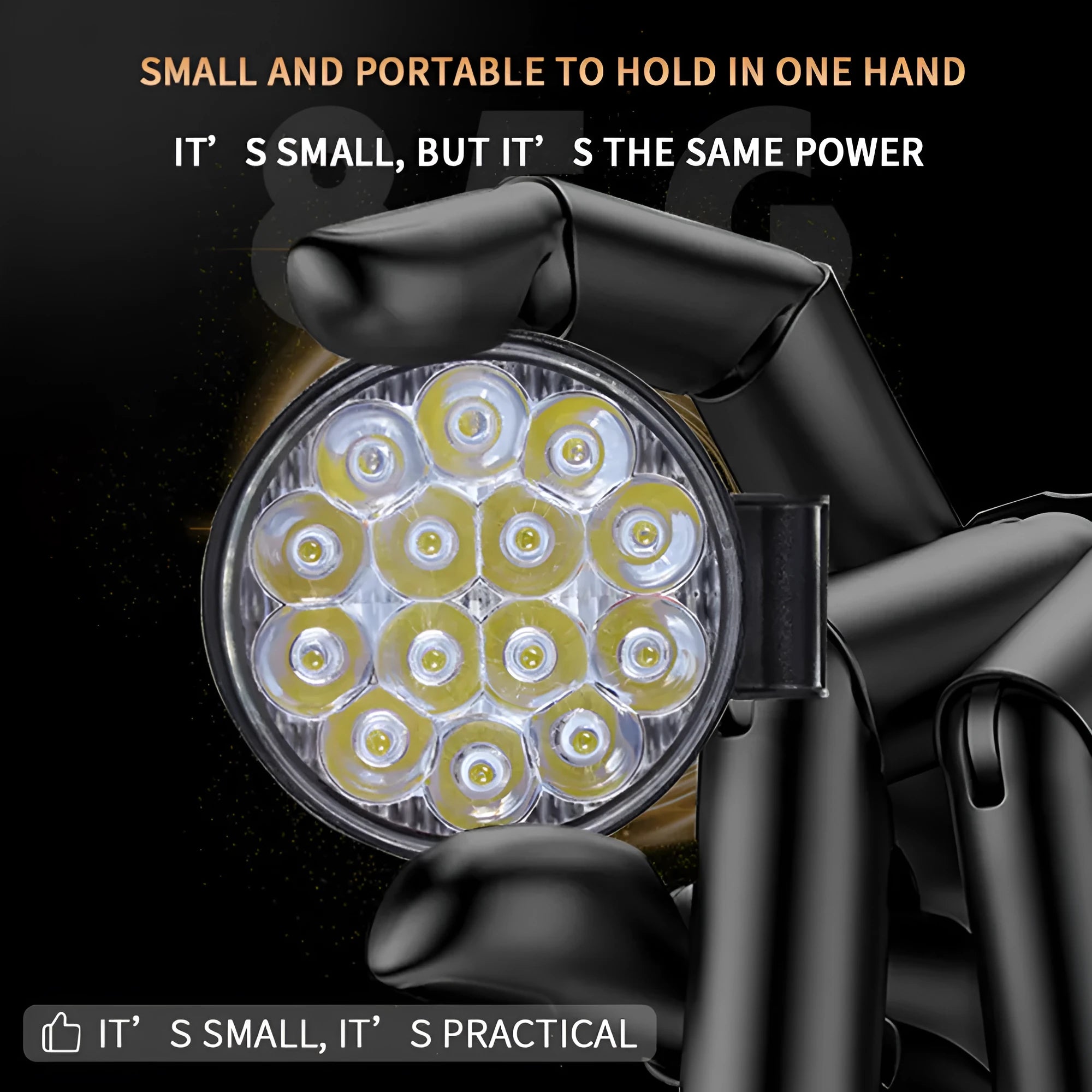 White aluminium LED work light with a round design, suitable for mounting on a vehicle.
