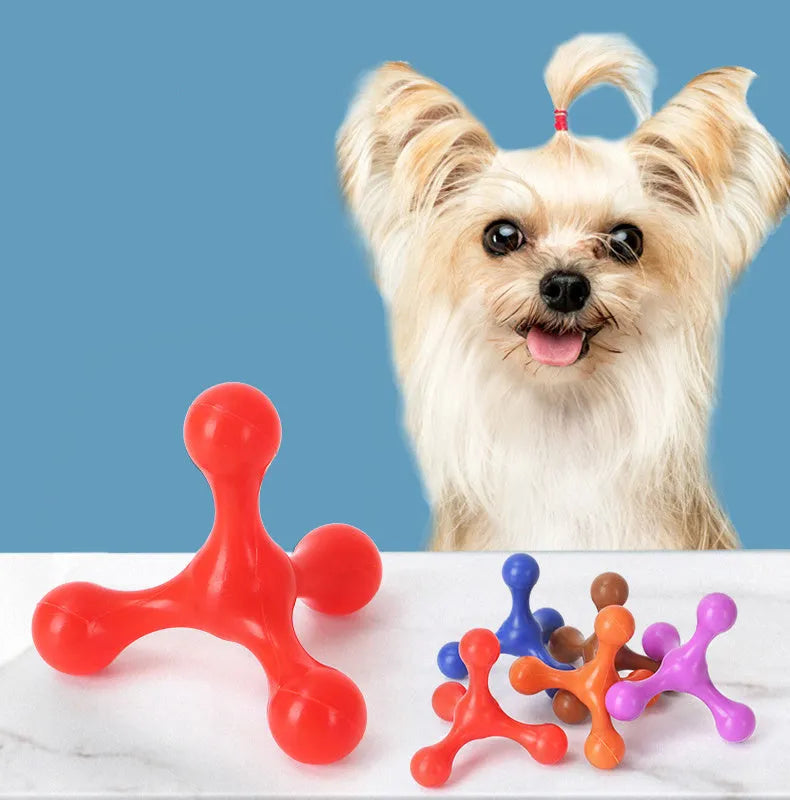 Beef-flavoured silicone chew toy with triple-leg design for small and medium breed puppies