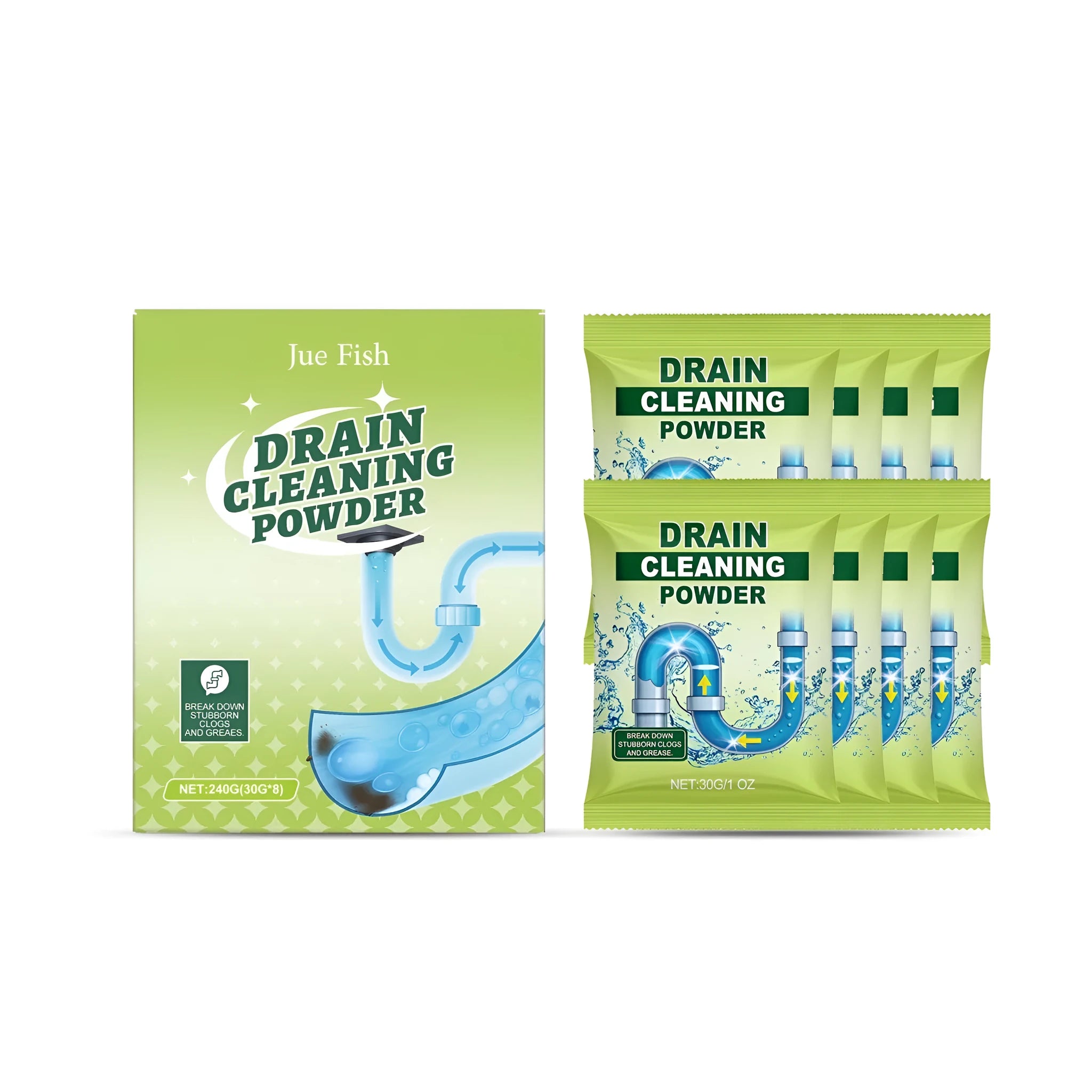 240g drain cleaning powder with eight 30g sachets for sink shower bathtub toilet blockages