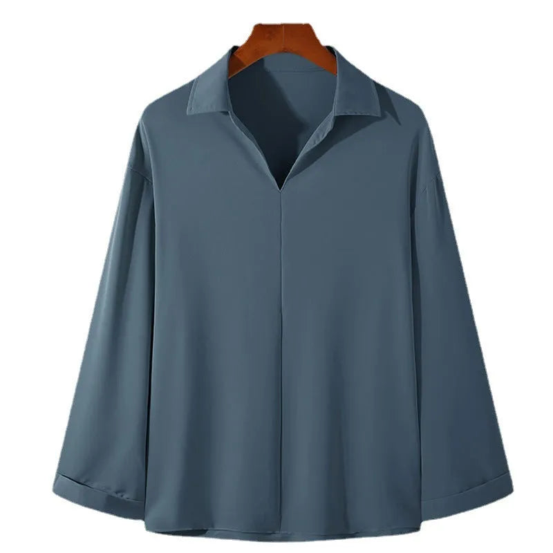 Loose lapels casual shirt in polyester fabric available in four colours with non-ironing feature