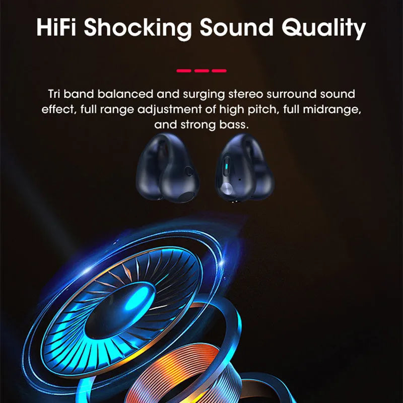 Q80 bone conduction Bluetooth clip headset in black, white, or khaki colour with ear clip design.