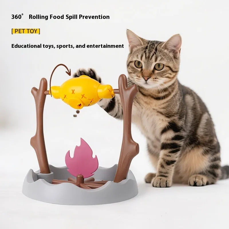 Barbecue-style tumbling cat toy and treat feeder, showing dimensions of 30x30x29cm.