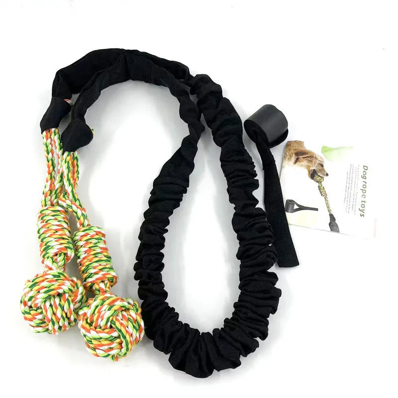 Cotton dog tug of war rope toy in black, grey, or red colours for interactive play