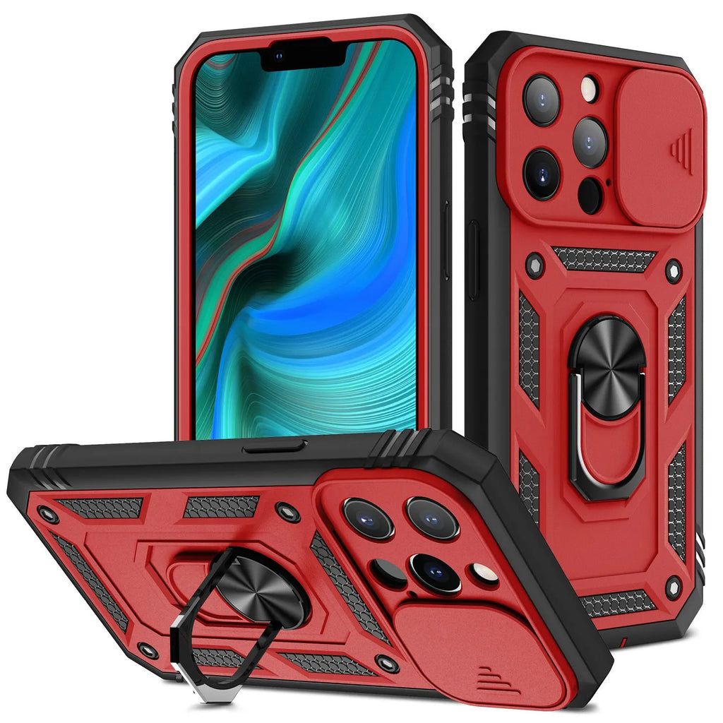 Apple magnetic phone case with sliding window bracket in multiple colour options