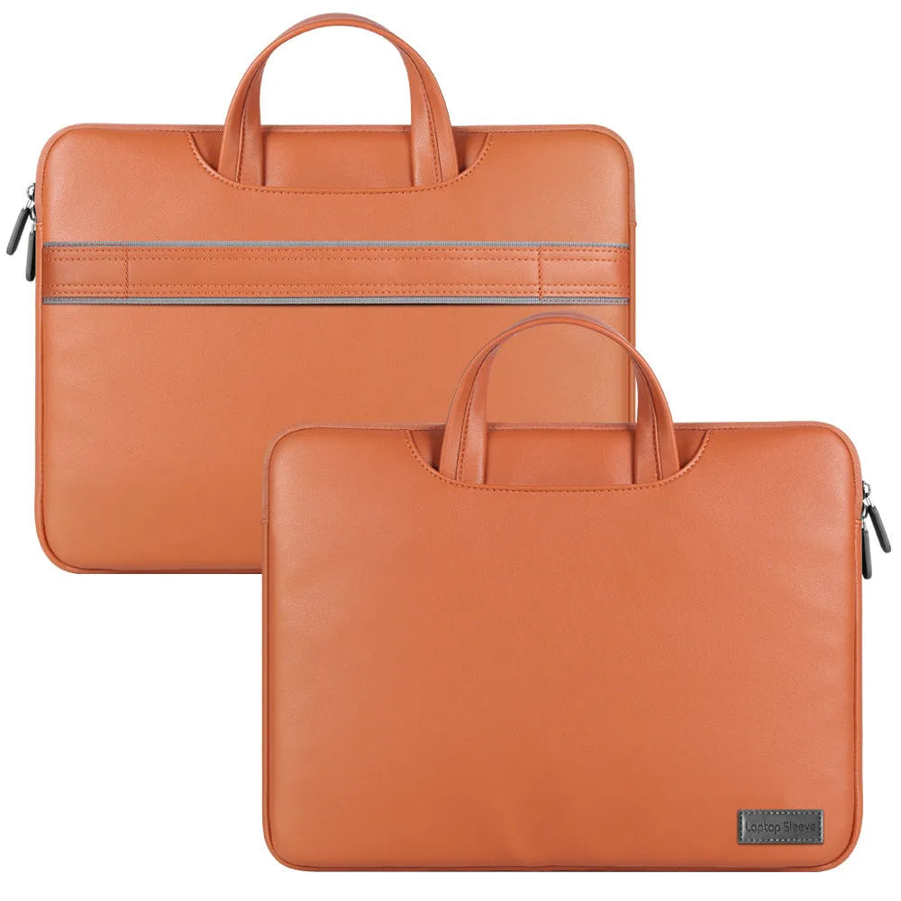 Shockproof waterproof PU laptop bag in black with shoulder strap and accessory bag for 15.6 inch laptop