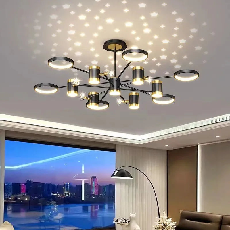 Nordic star iron pendant chandelier with 13 heads in black finish, 1000mm diameter
