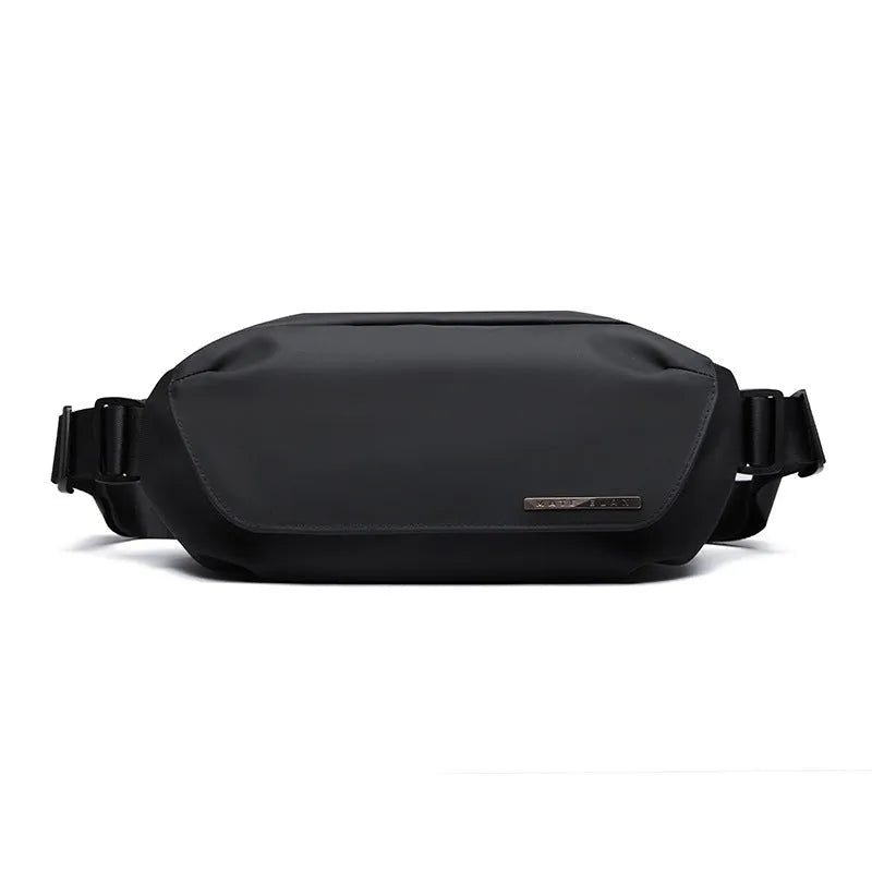 Black Oxford cloth men's messenger bag with cross-body strap.