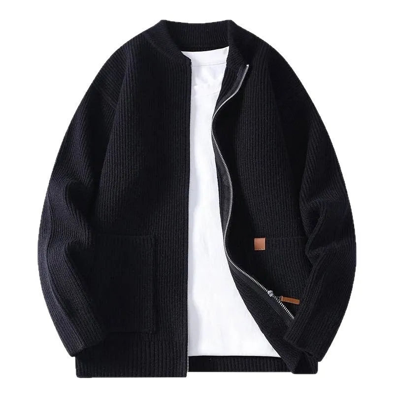 Men's straight-cut striped cardigan jacket in a chemical fibre blend, shown in one of five available colours.