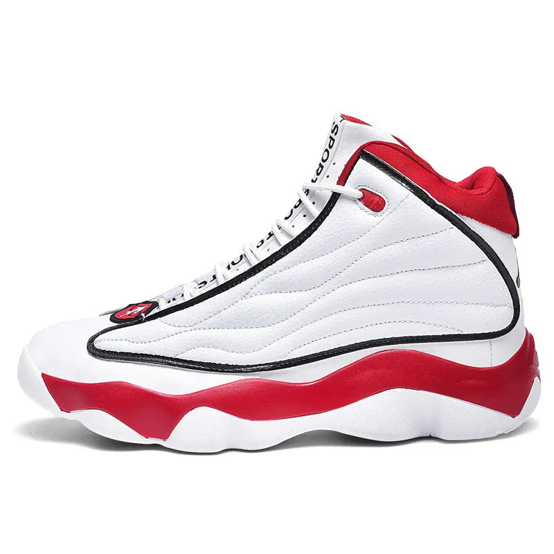 High-top running basketball shoes with mesh upper and thick rubber sole in AJ13 colour options