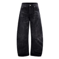 American washed old lightning crack straight-leg jeans in black cotton for men