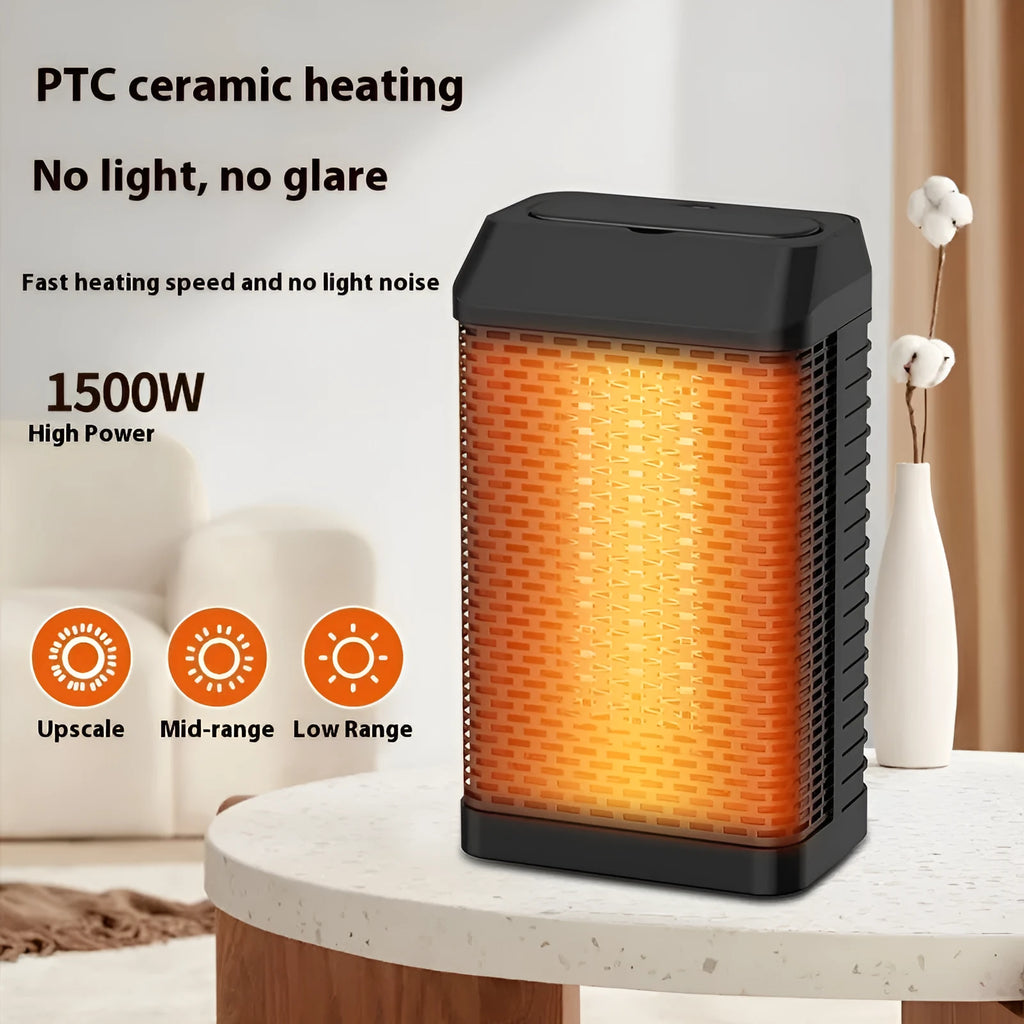 Black remote control smart heater with compact design for desktop use