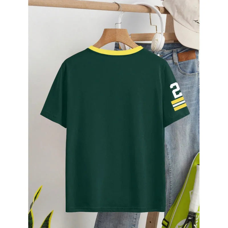 Red and green loose fit cotton T-shirt with digital printed letter pattern