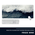 Large personalised cold style print desk mat and mouse pad on a wooden desk