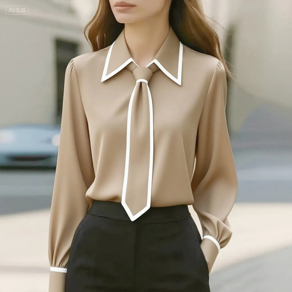 Women's solid colour long sleeve satin polyester shirt in black, with pullover style and regular sleeve