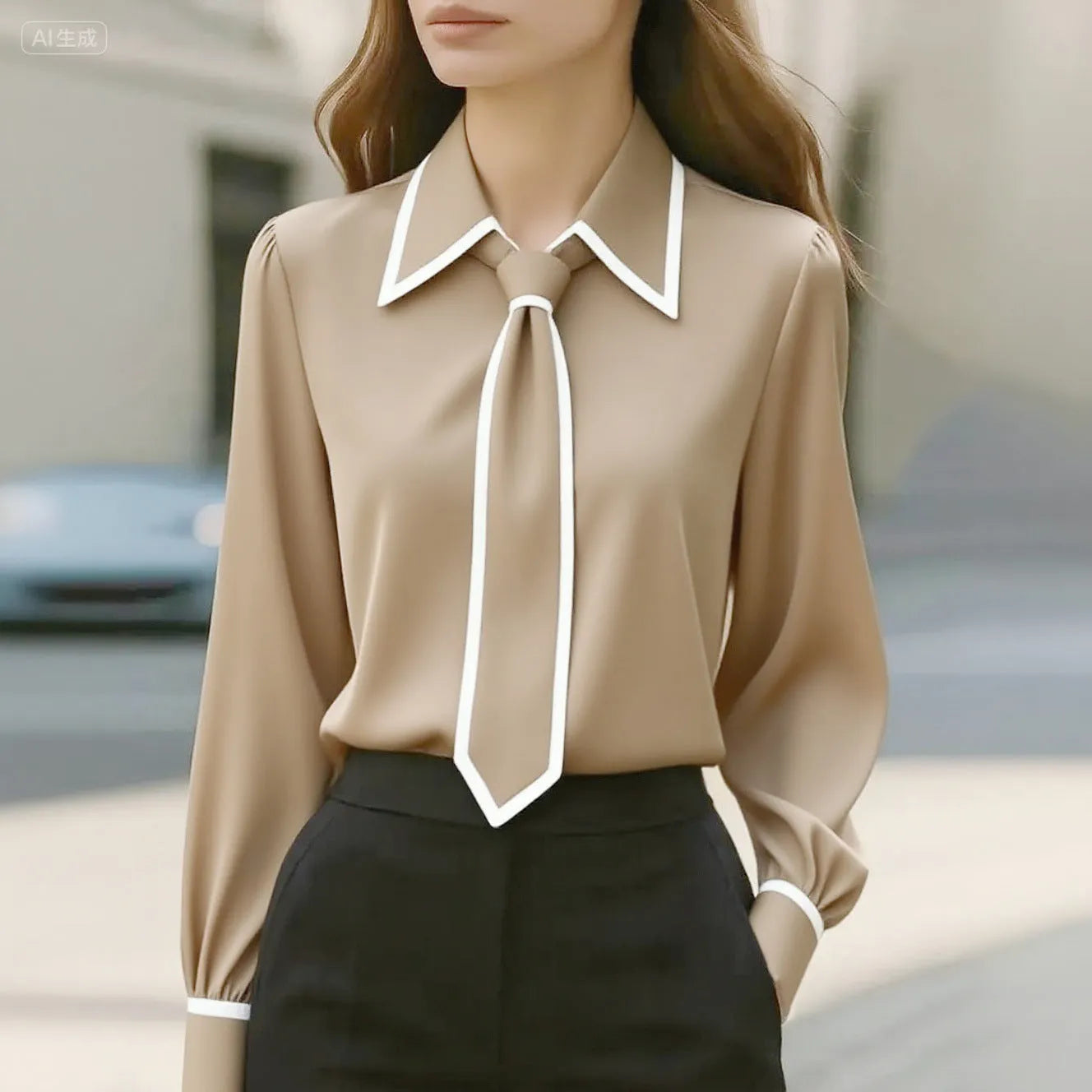 Women's solid colour long sleeve satin polyester shirt in black, with pullover style and regular sleeve