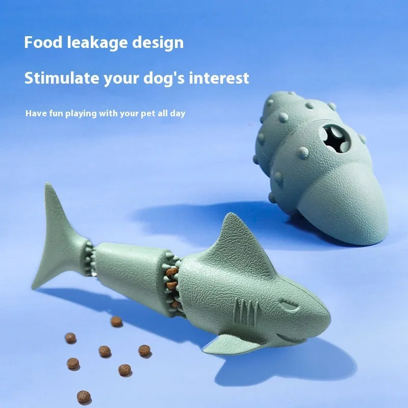 Deep sea shark themed rubber dog toy with squid shape in blue and green colour variations