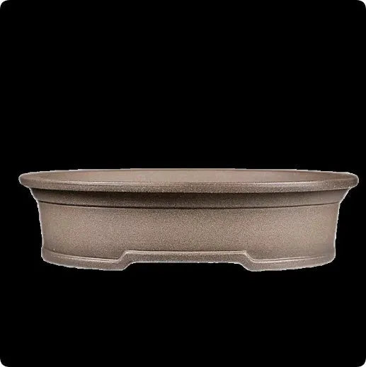 Handmade purple sand oval bonsai pot measuring 25x21x6.3cm with antique finish