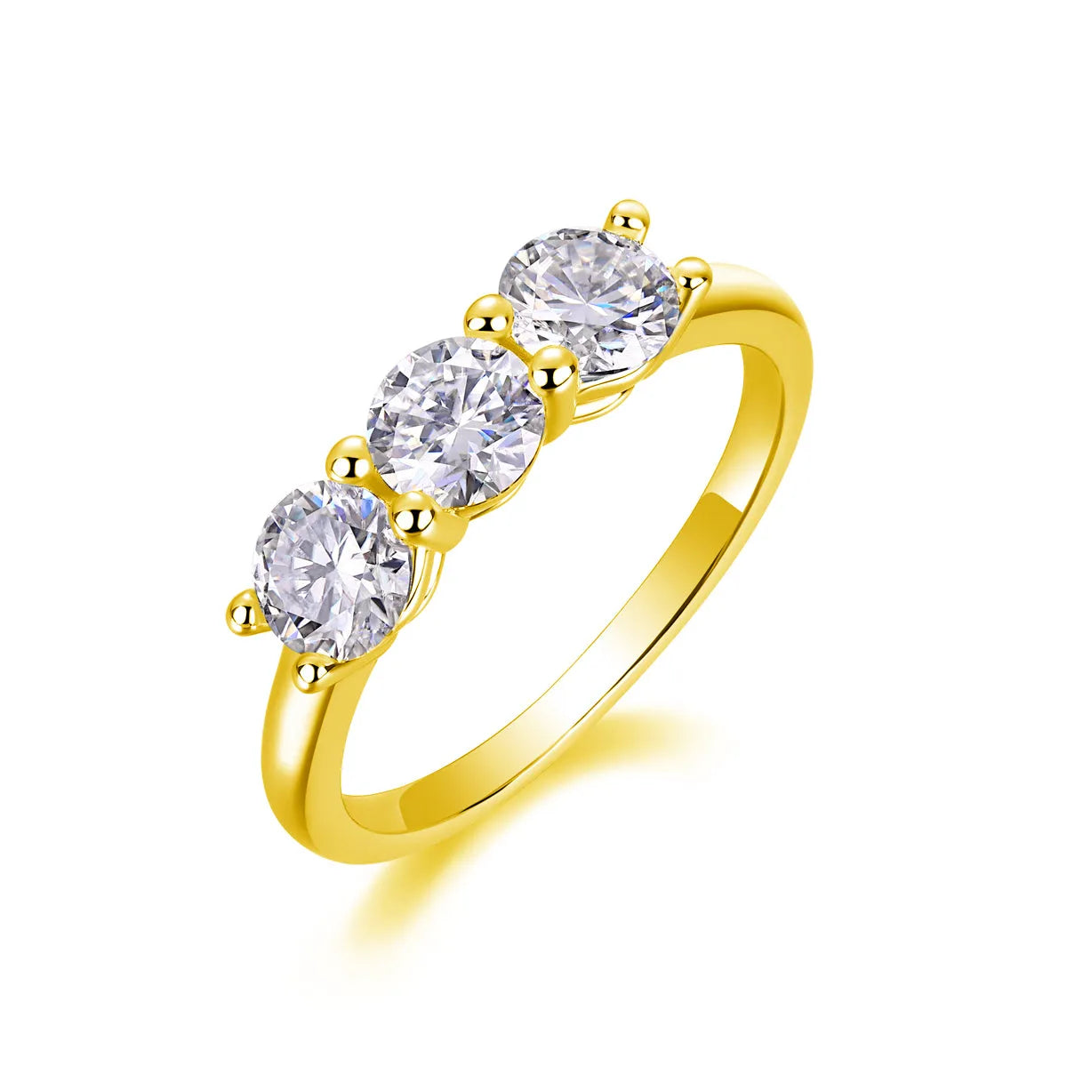 0.5 carat moissanite wedding ring set in S925 silver with platinum plating, gold colour, on white background