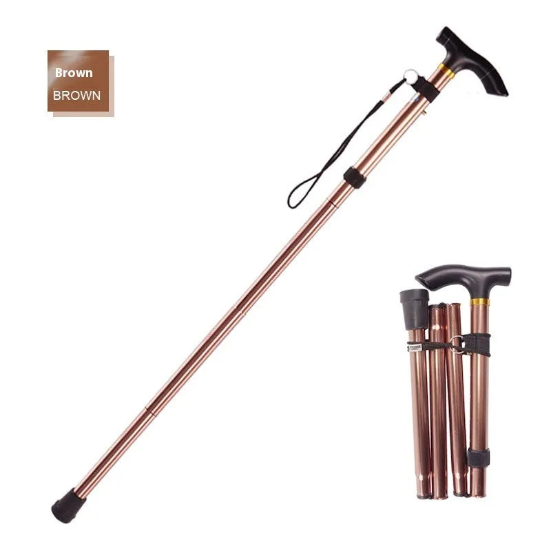 Aluminium folding walking cane with adjustable height and non-slip grip in multiple colour options