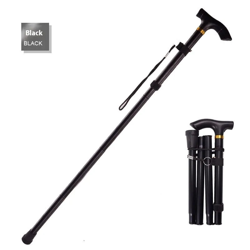 Aluminium folding walking cane with adjustable height and non-slip grip in multiple colour options