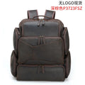 Dark brown genuine leather backpack with 17-inch laptop compartment and double shoulder straps