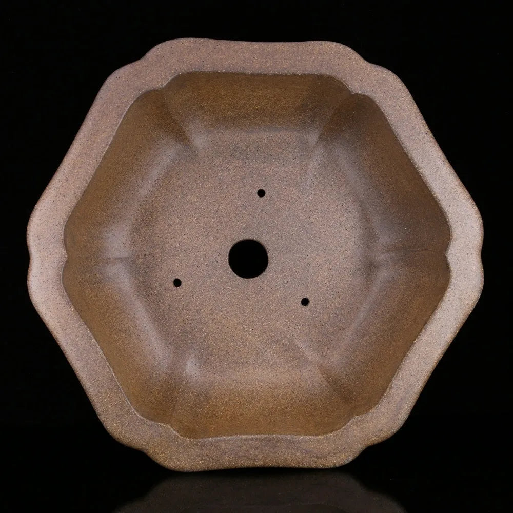 Large hexagonal purple sand plant pot 31.5cm diameter handmade ceramic